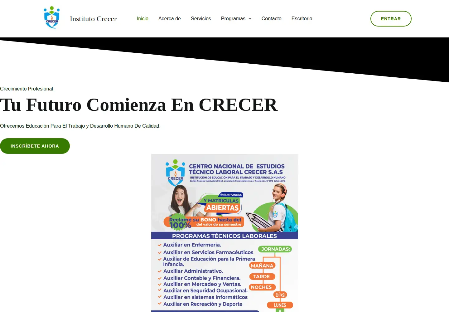 Screenshot of institutocrecer.edu.co