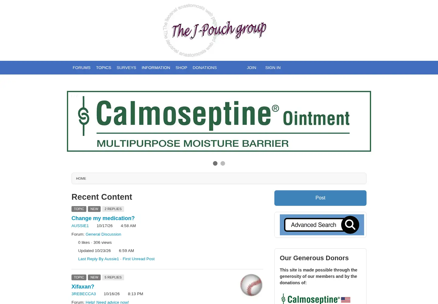 Captured homepage of j-pouch.org in the current scan