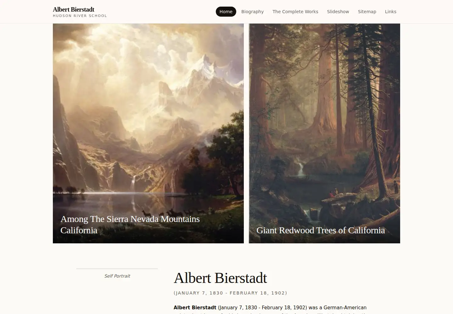 Screenshot of albertbierstadt.org