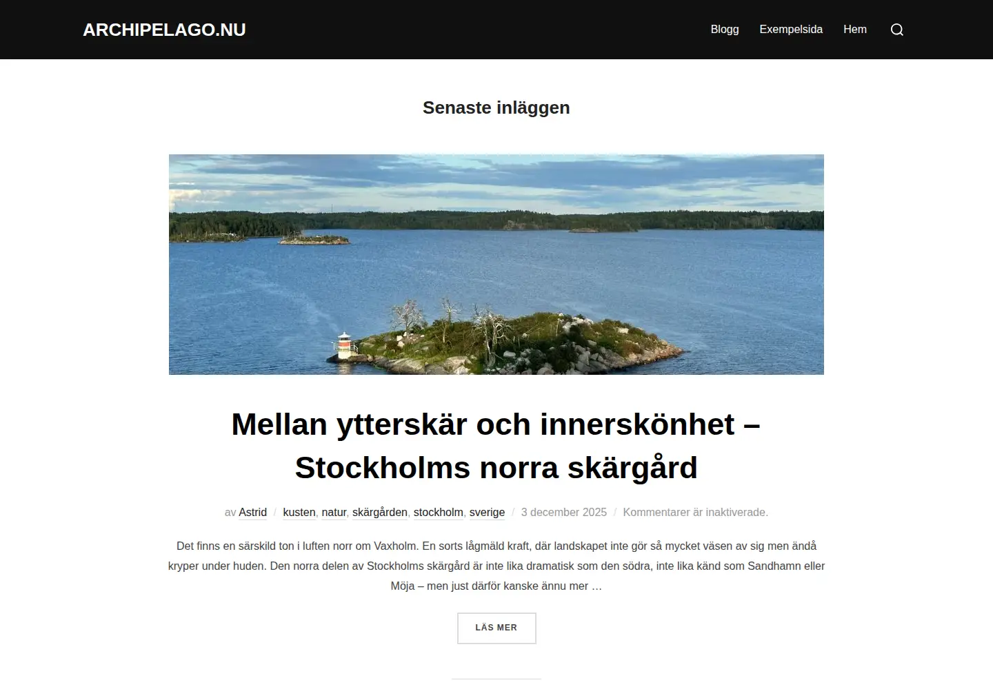 Captured homepage of archipelago.nu in the current scan