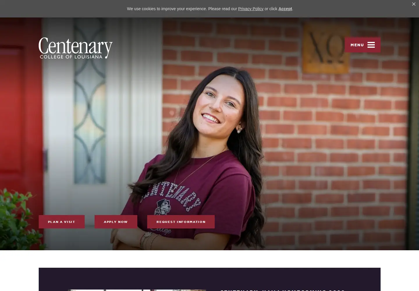 Screenshot of centenary.edu