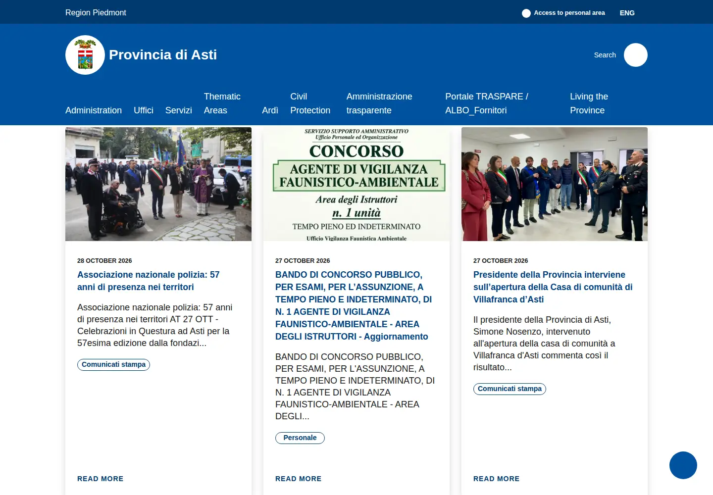 Captured homepage of provincia.asti.it in the current scan