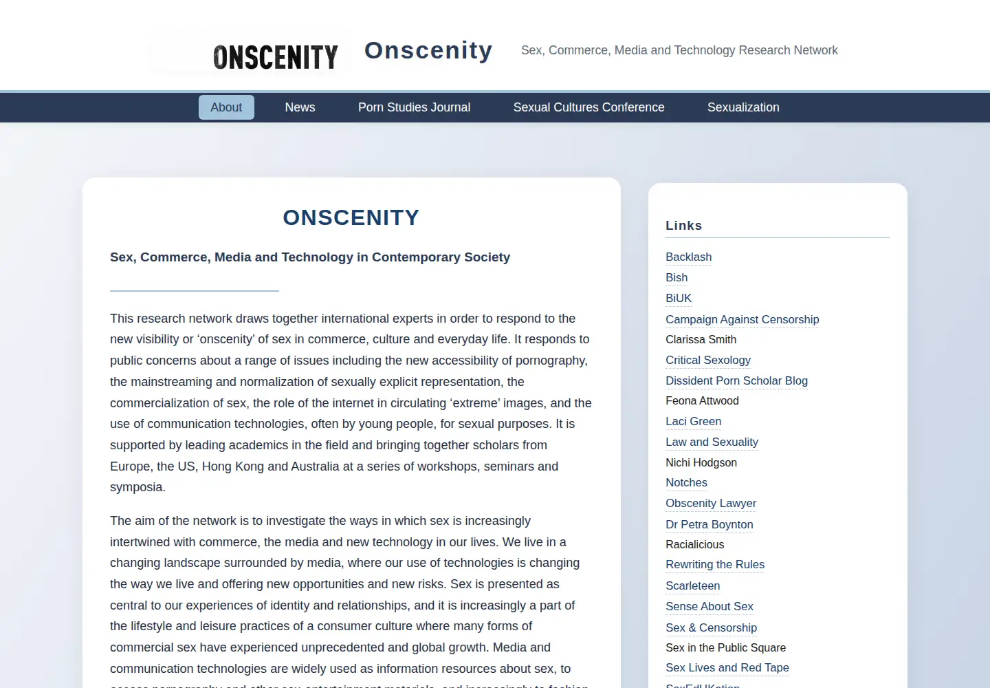 Captured homepage of onscenity.org in the current scan