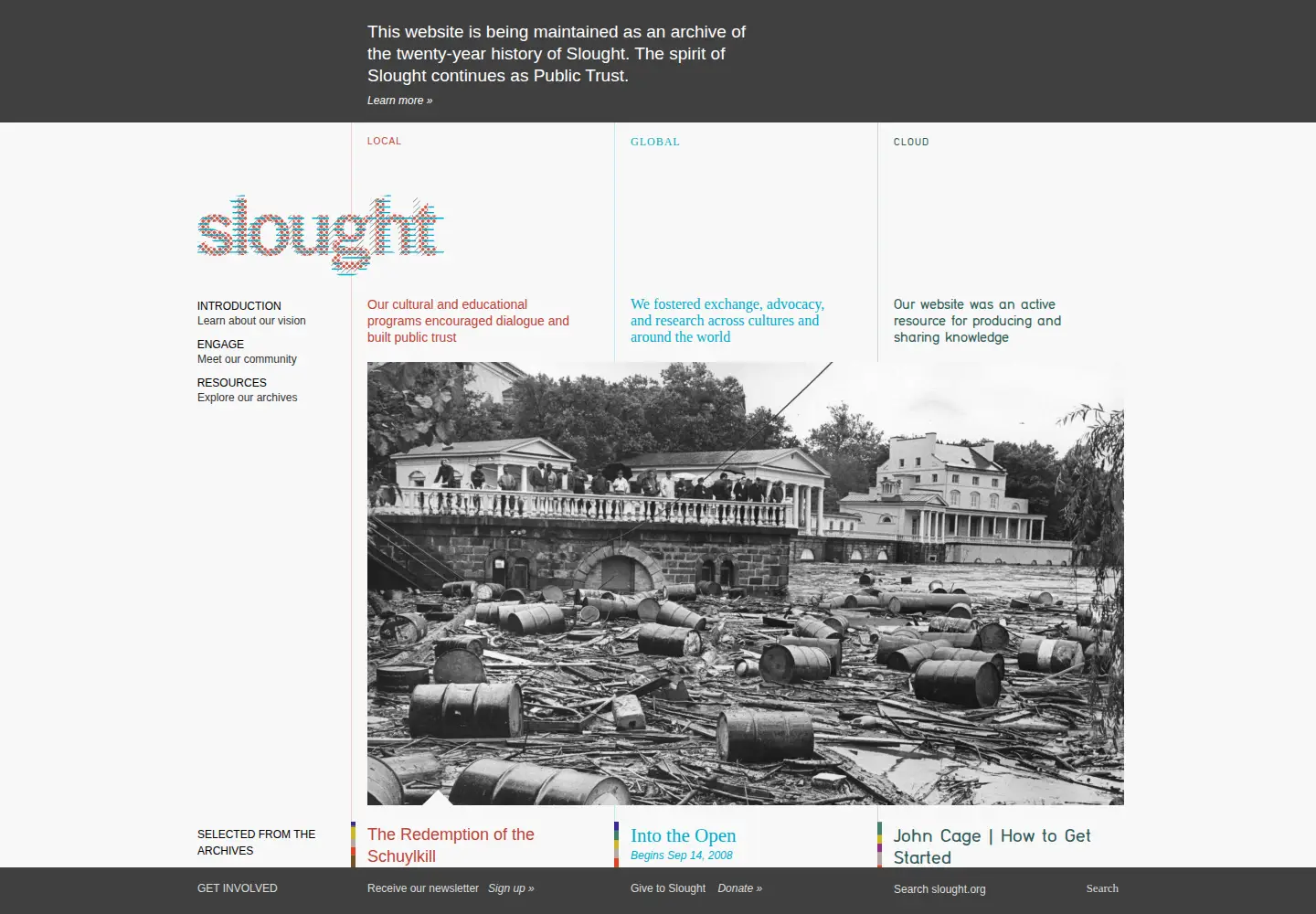 Captured homepage of slought.org in the current scan