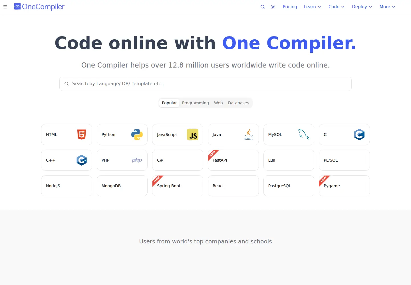 Screenshot of onecompiler.com