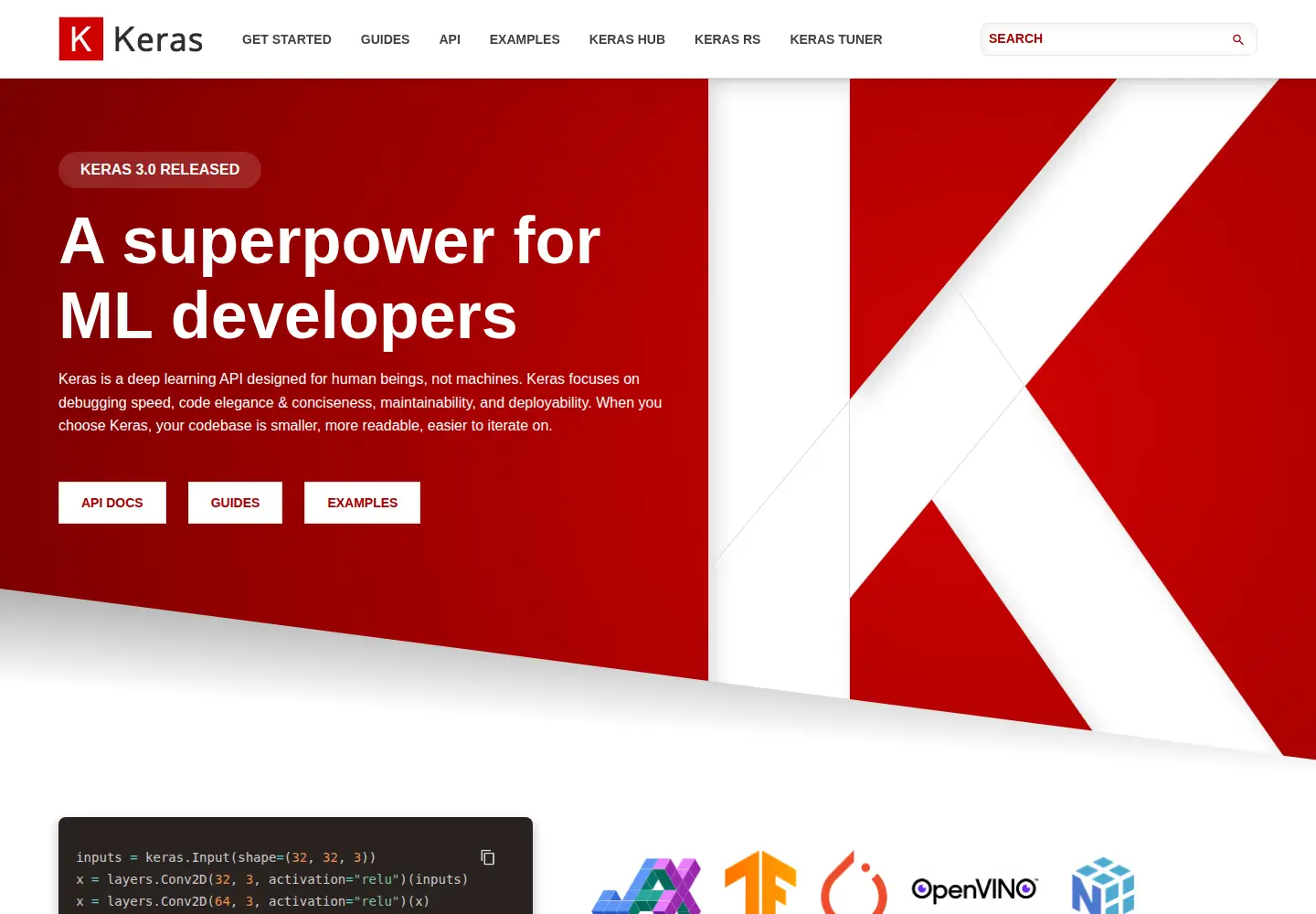 Screenshot of keras.io