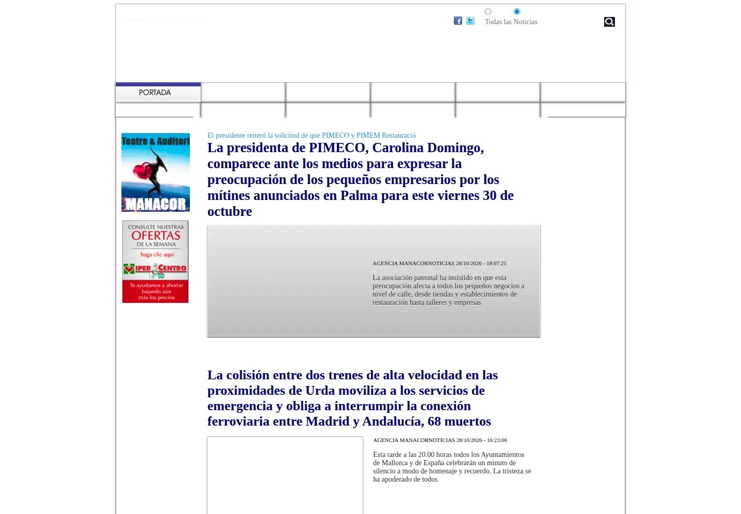 Captured homepage of manacornoticias.com in the current scan