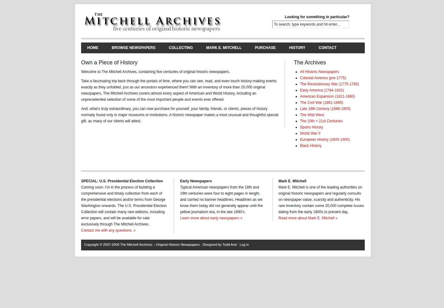 Screenshot of mitchellarchives.com