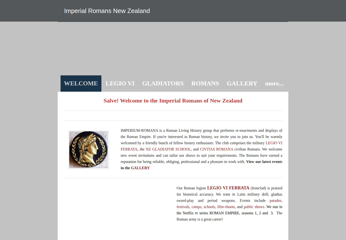 Captured homepage of imperium-romana.org in the current scan