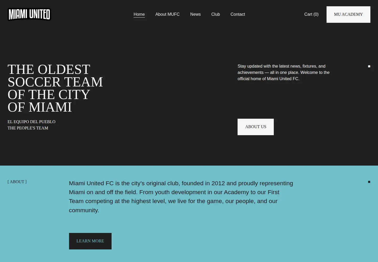 Screenshot of miamiunitedsoccer.com