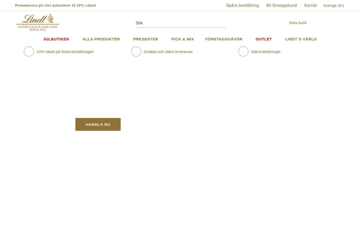 Screenshot of lindt.se