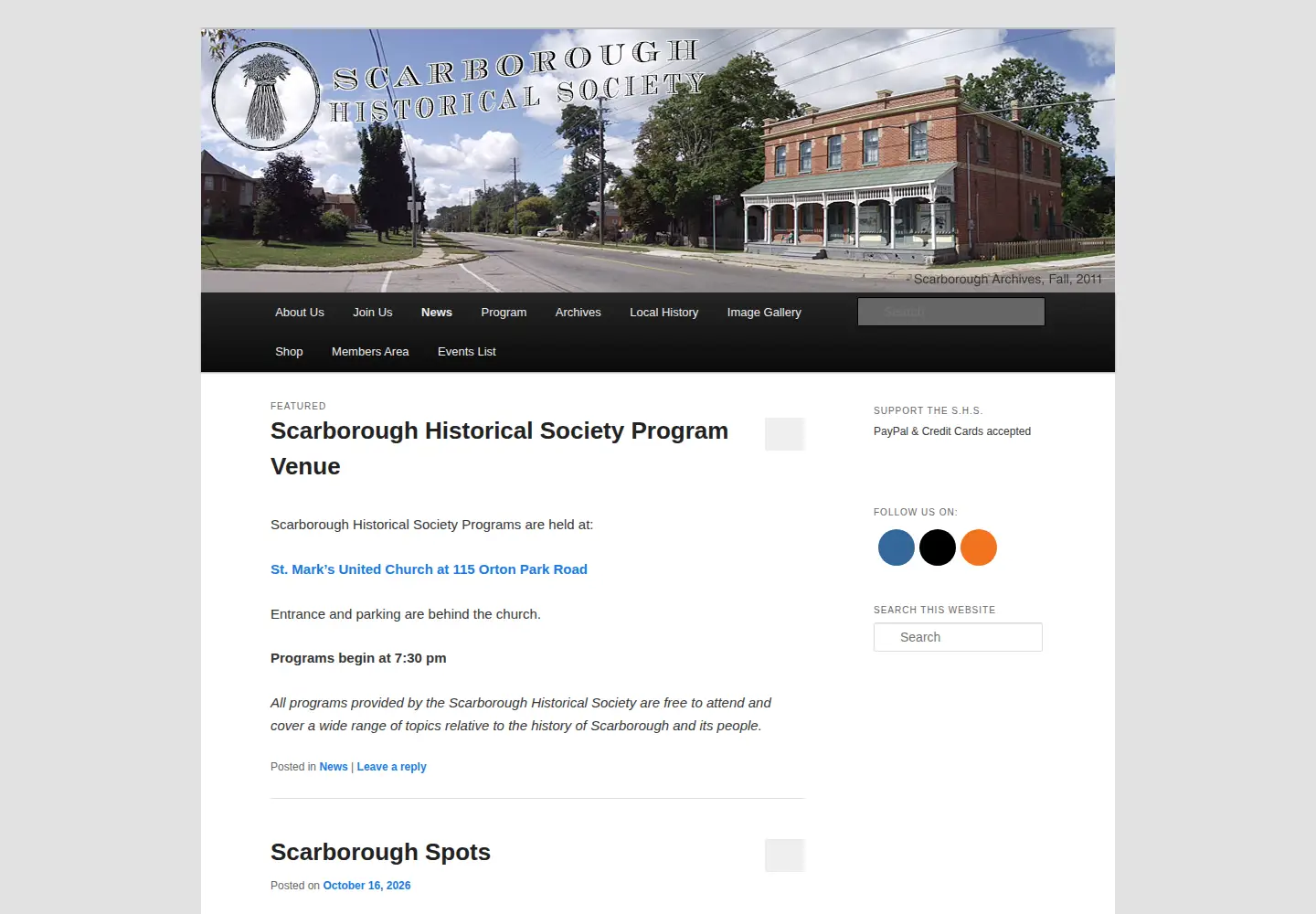 Screenshot of scarboroughhistorical.ca