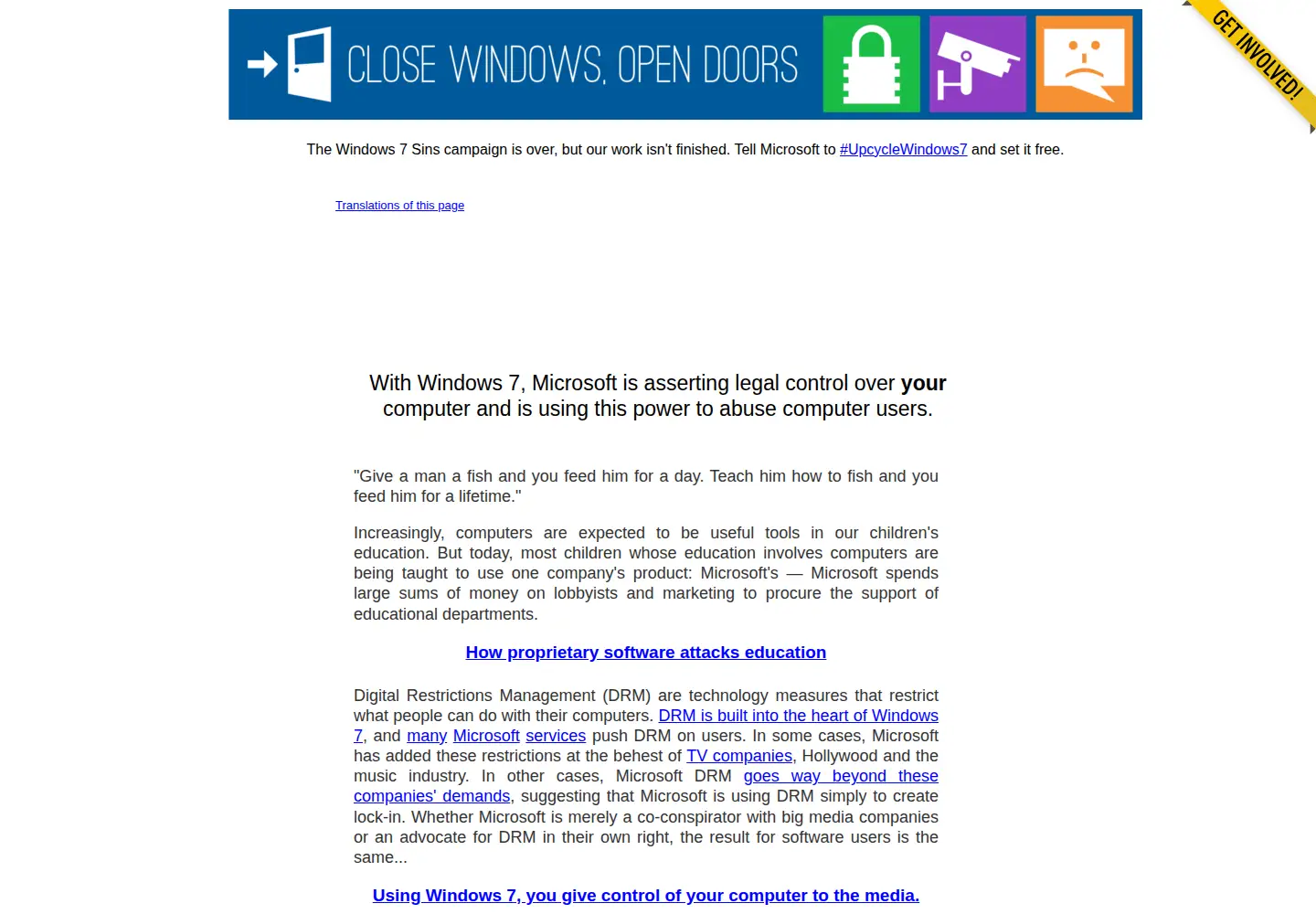 Captured homepage of windows7sins.org in the current scan