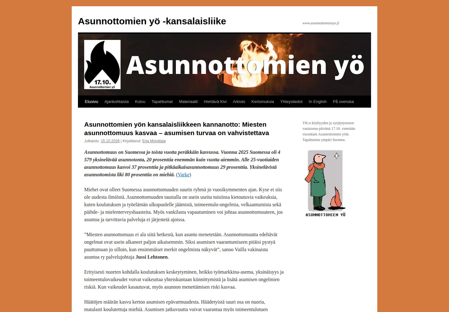 Captured homepage of asunnottomienyo.fi in the current scan
