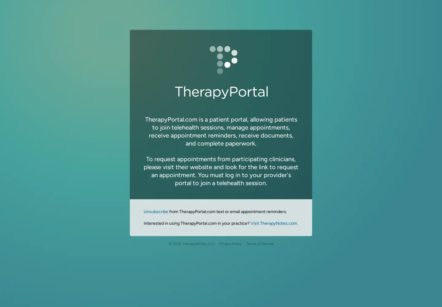 Screenshot of therapyportal.com