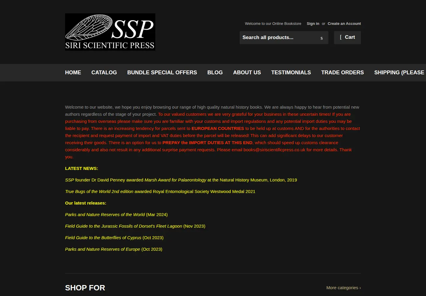 Screenshot of siriscientificpress.co.uk