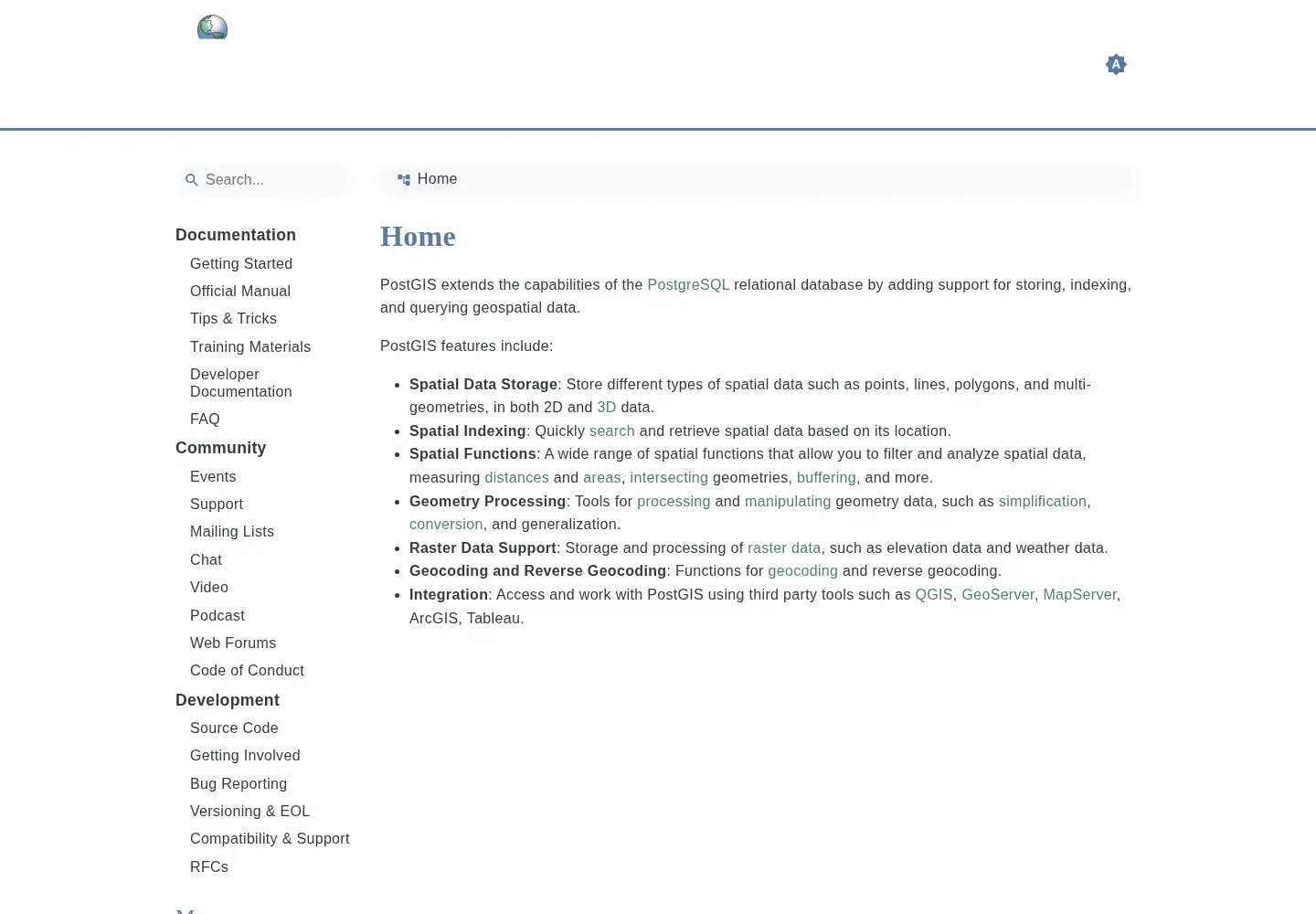 Screenshot of postgis.net