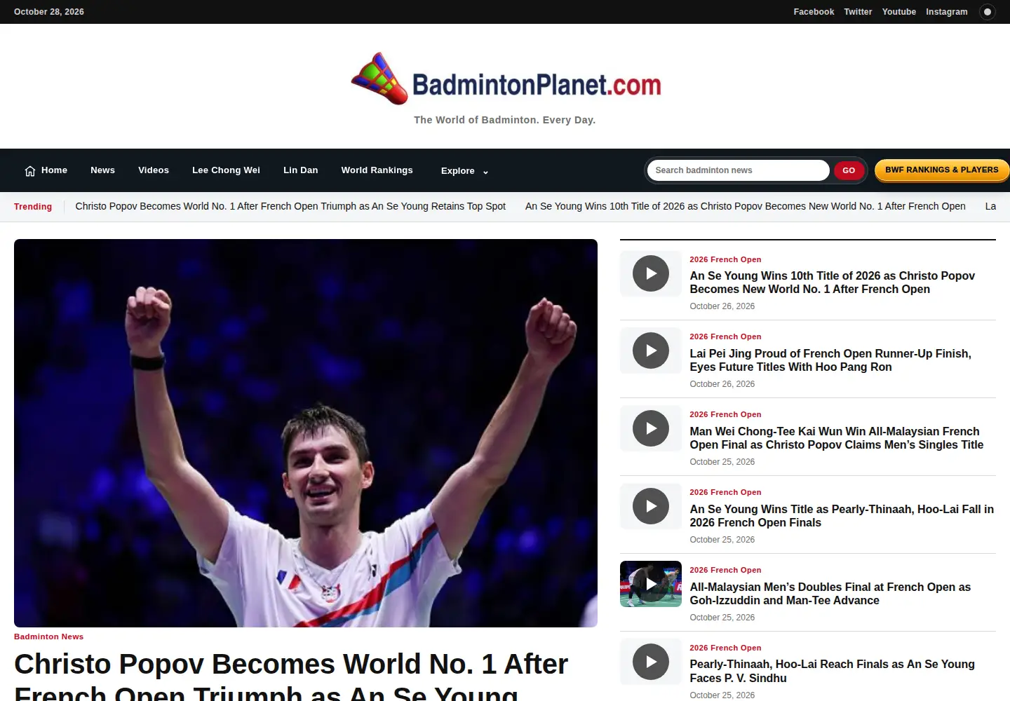 Captured homepage of badmintonplanet.com in the current scan
