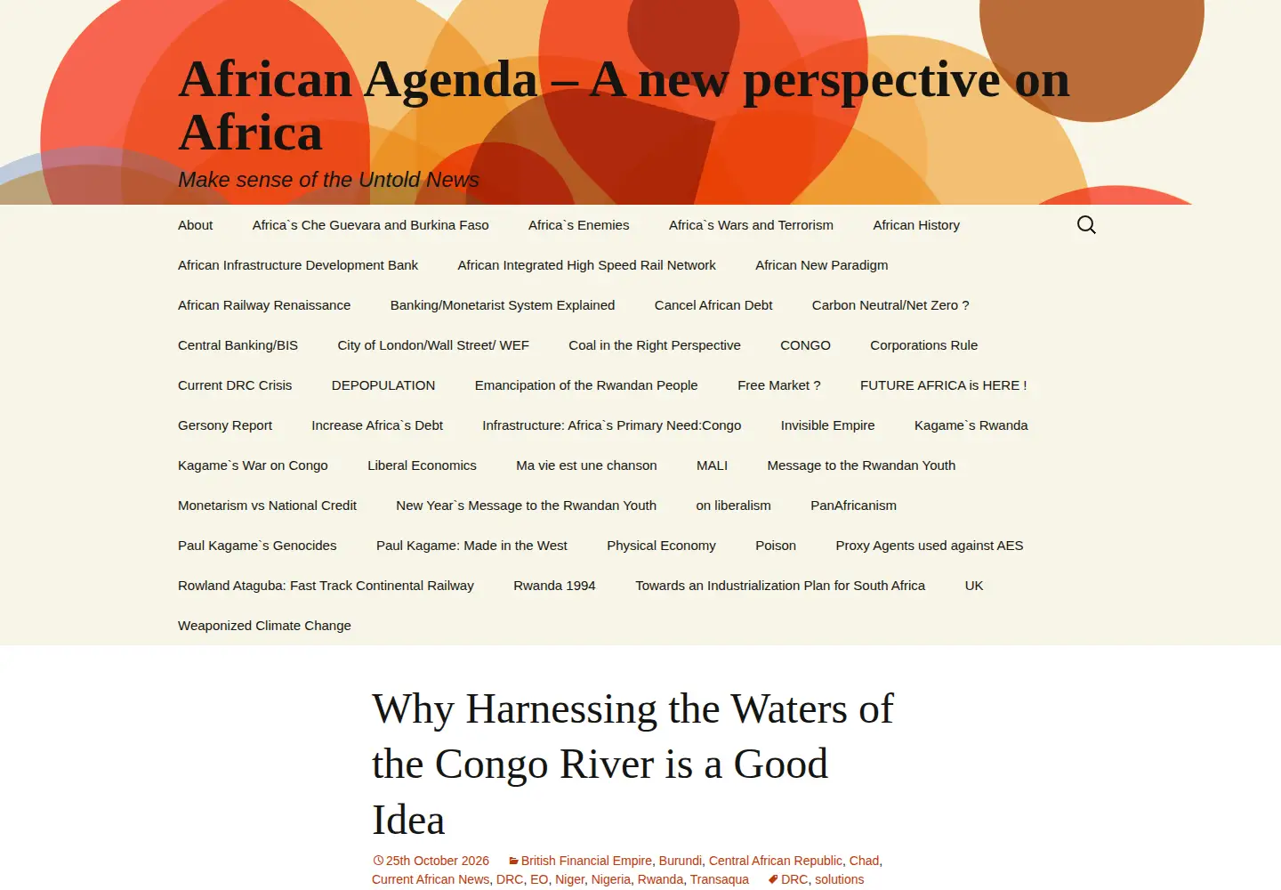 Captured homepage of africanagenda.net in the current scan