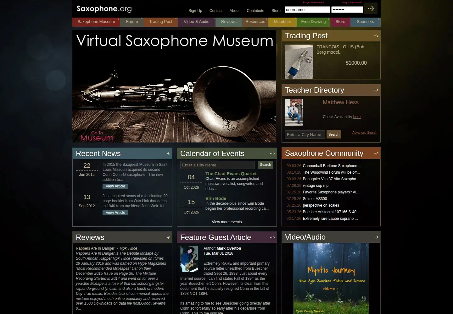 Screenshot of saxophone.org