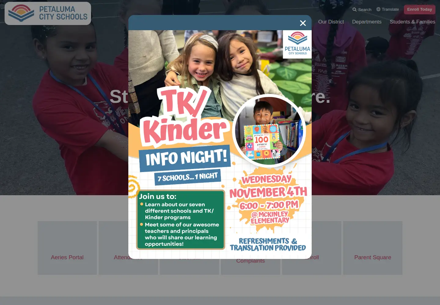 Screenshot of petalumacityschools.org