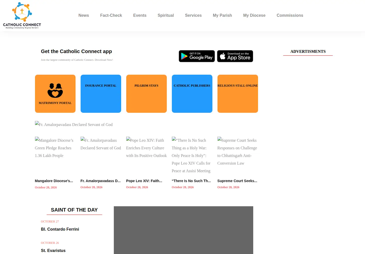 Captured homepage of catholicconnect.in in the current scan