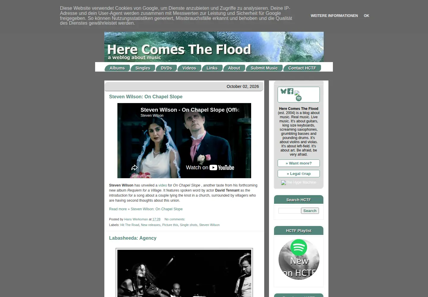 Screenshot of herecomestheflood.com