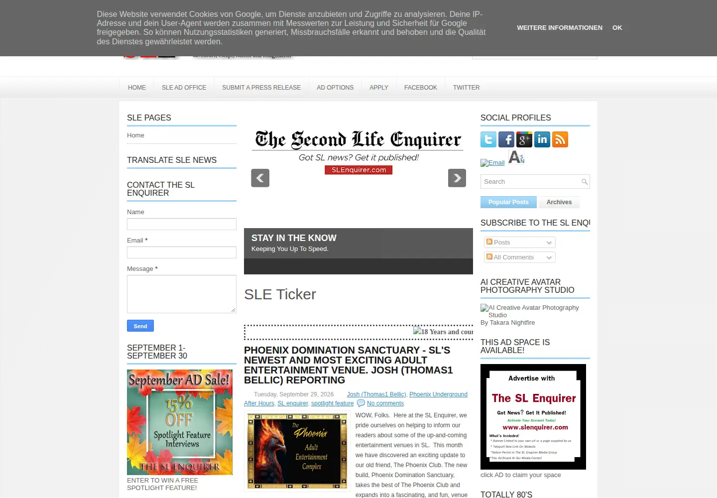 Screenshot of slenquirer.com