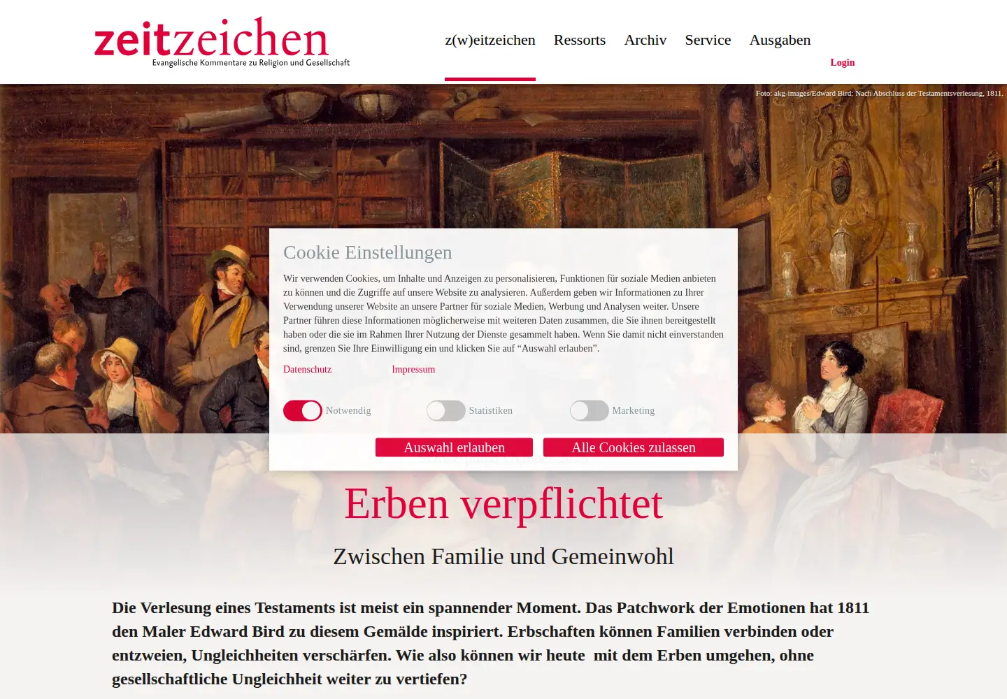 Captured homepage of zeitzeichen.net in the current scan