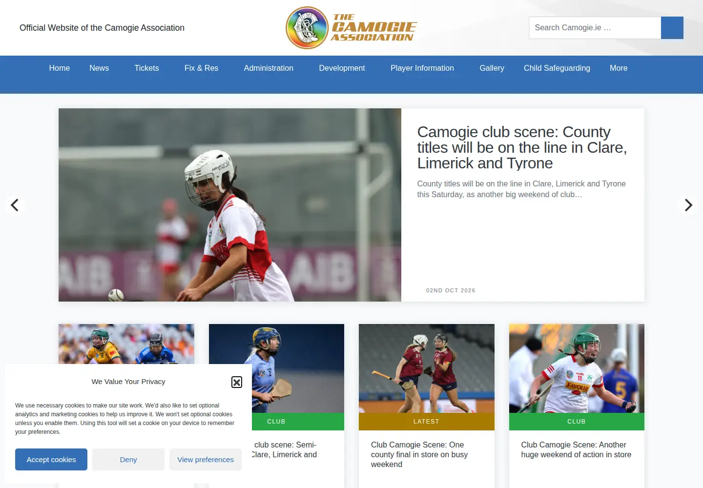 Screenshot of camogie.ie