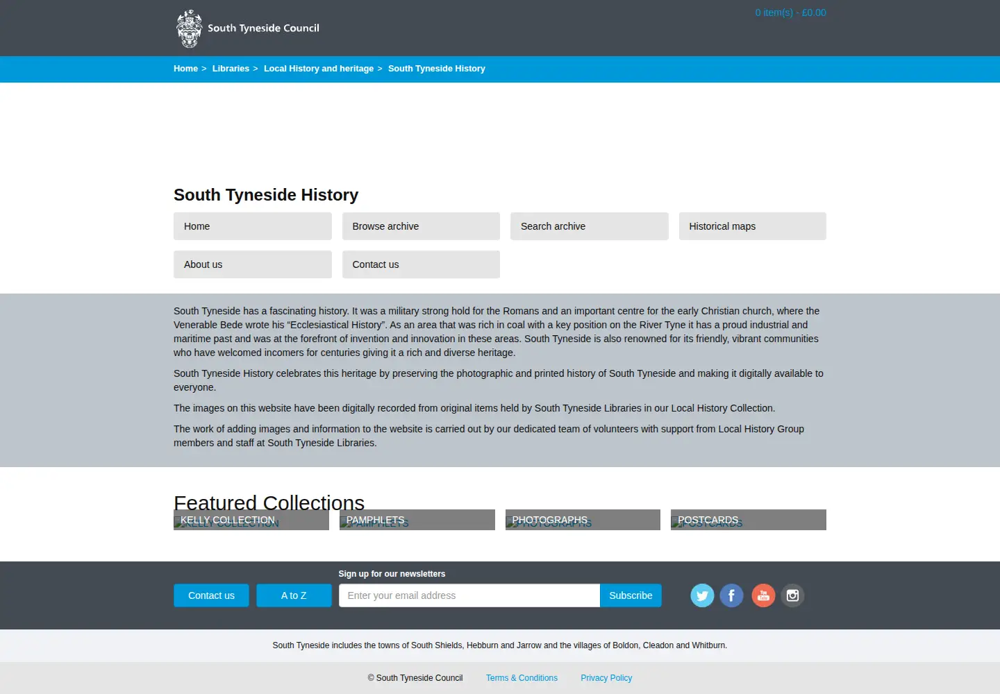Captured homepage of southtynesidehistory.co.uk in the current scan