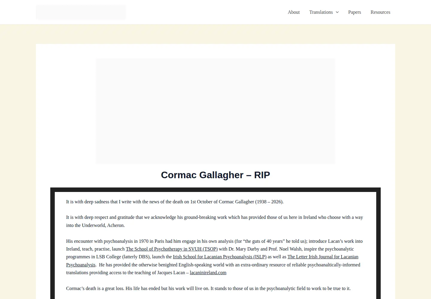Screenshot of lacaninireland.com