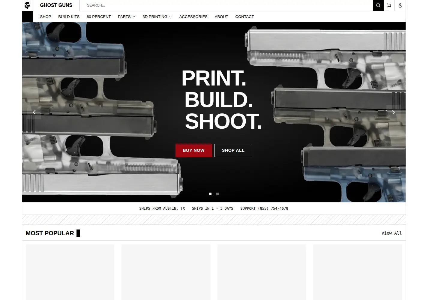 Captured homepage of ghostguns.com in the current scan