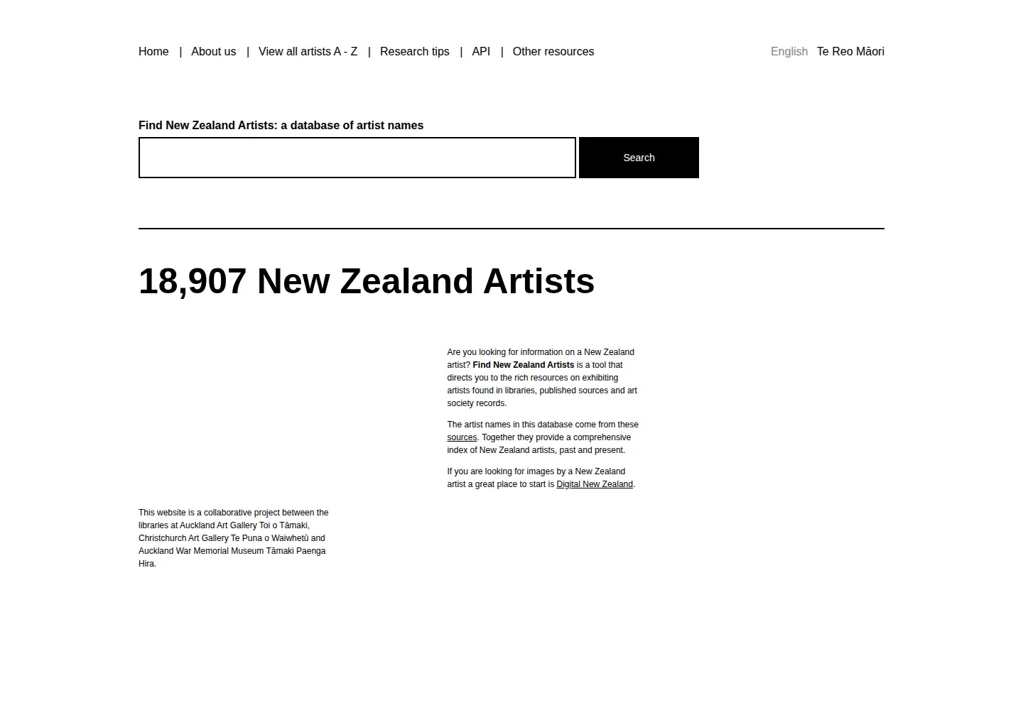 Screenshot of findnzartists.org.nz