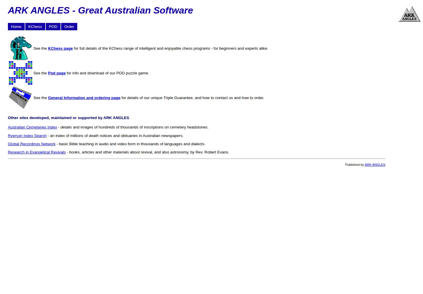 Screenshot of arkangles.com
