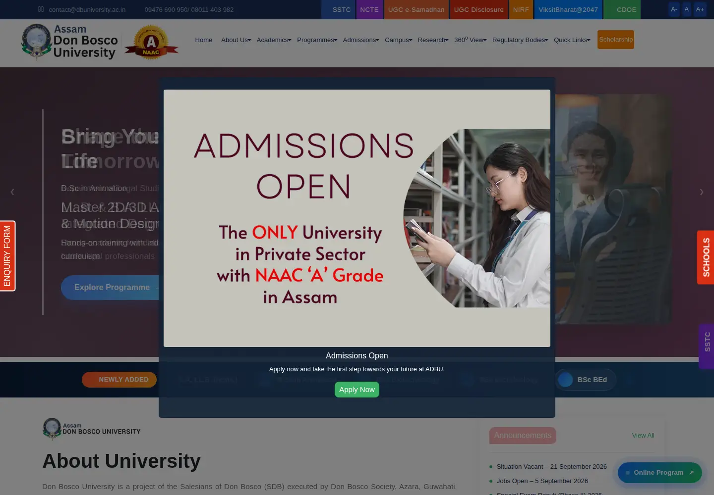 Screenshot of dbuniversity.ac.in