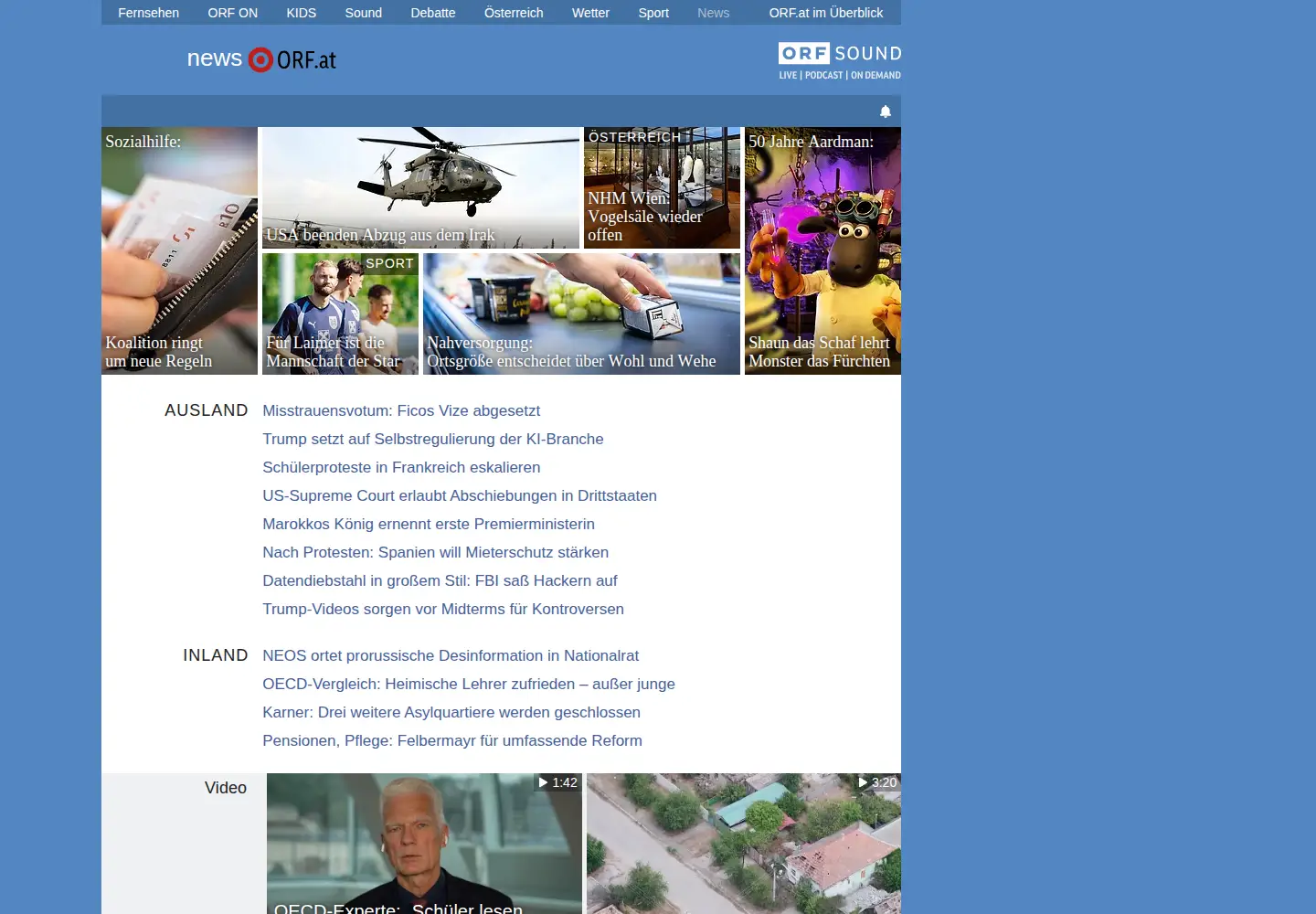Screenshot of orf.at