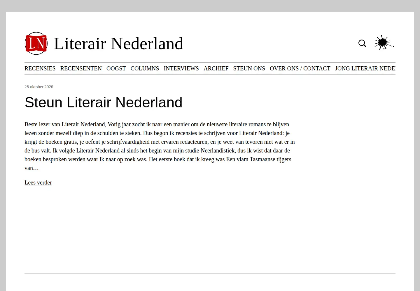 Captured homepage of literairnederland.nl in the current scan