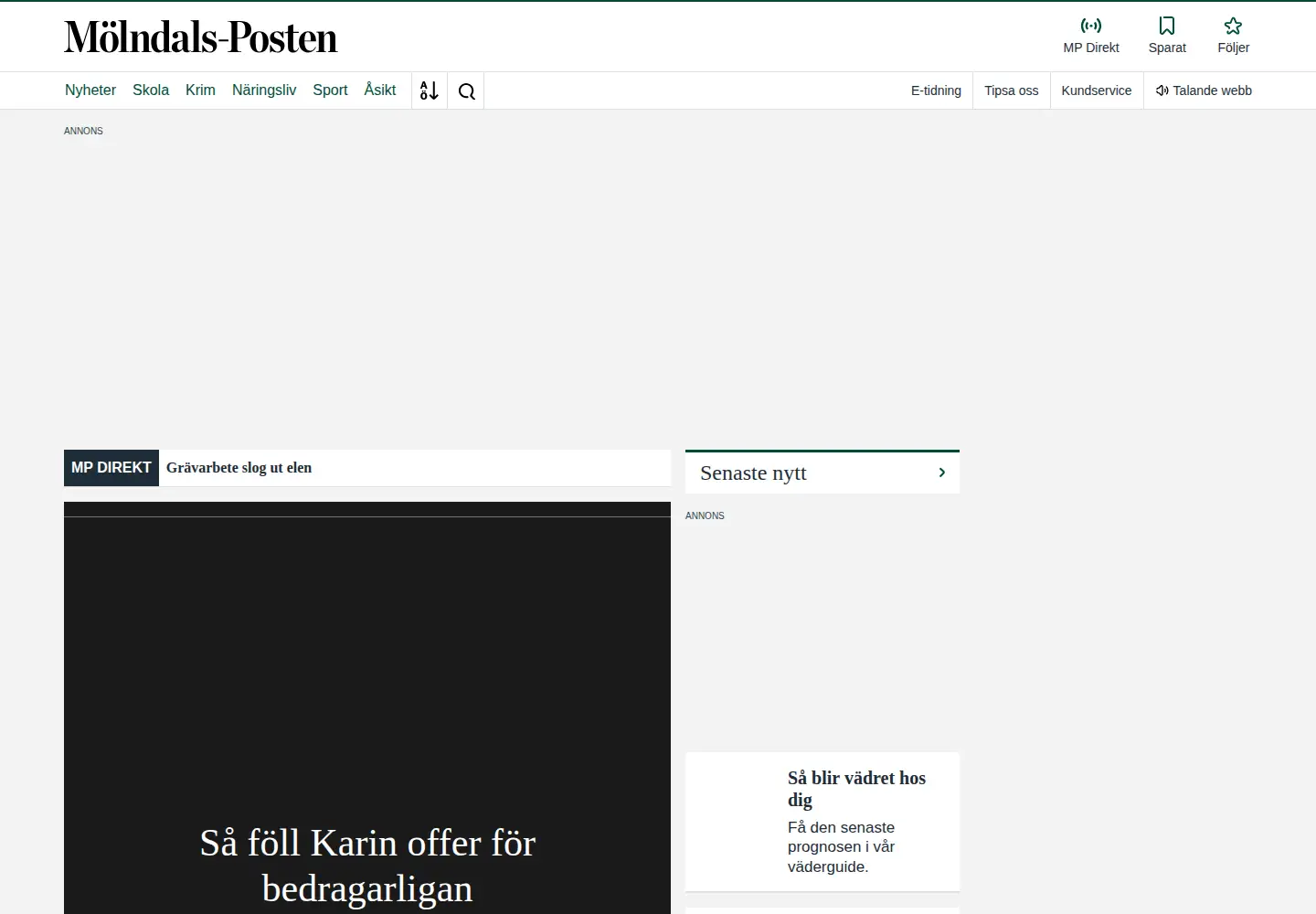 Screenshot of molndalsposten.se