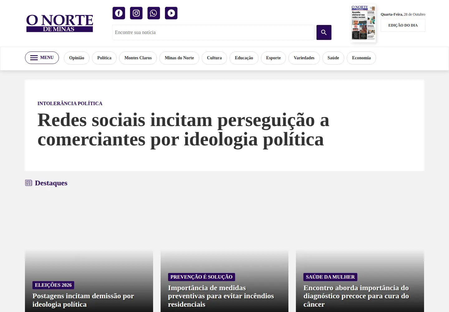 Captured homepage of onorte.net in the current scan
