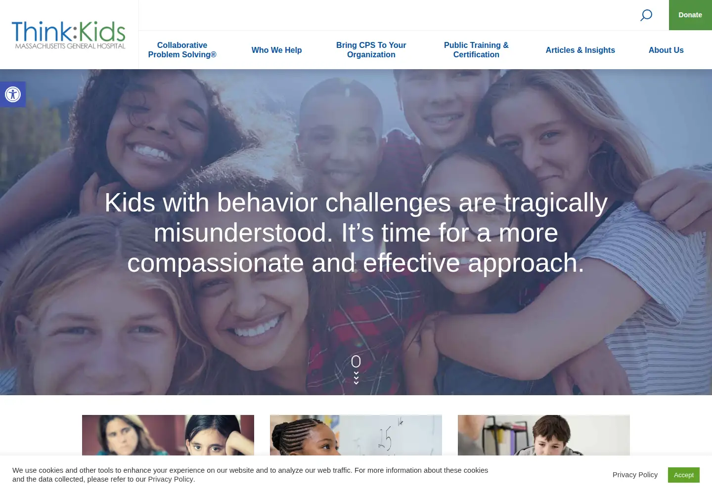 Captured homepage of thinkkids.org in the current scan