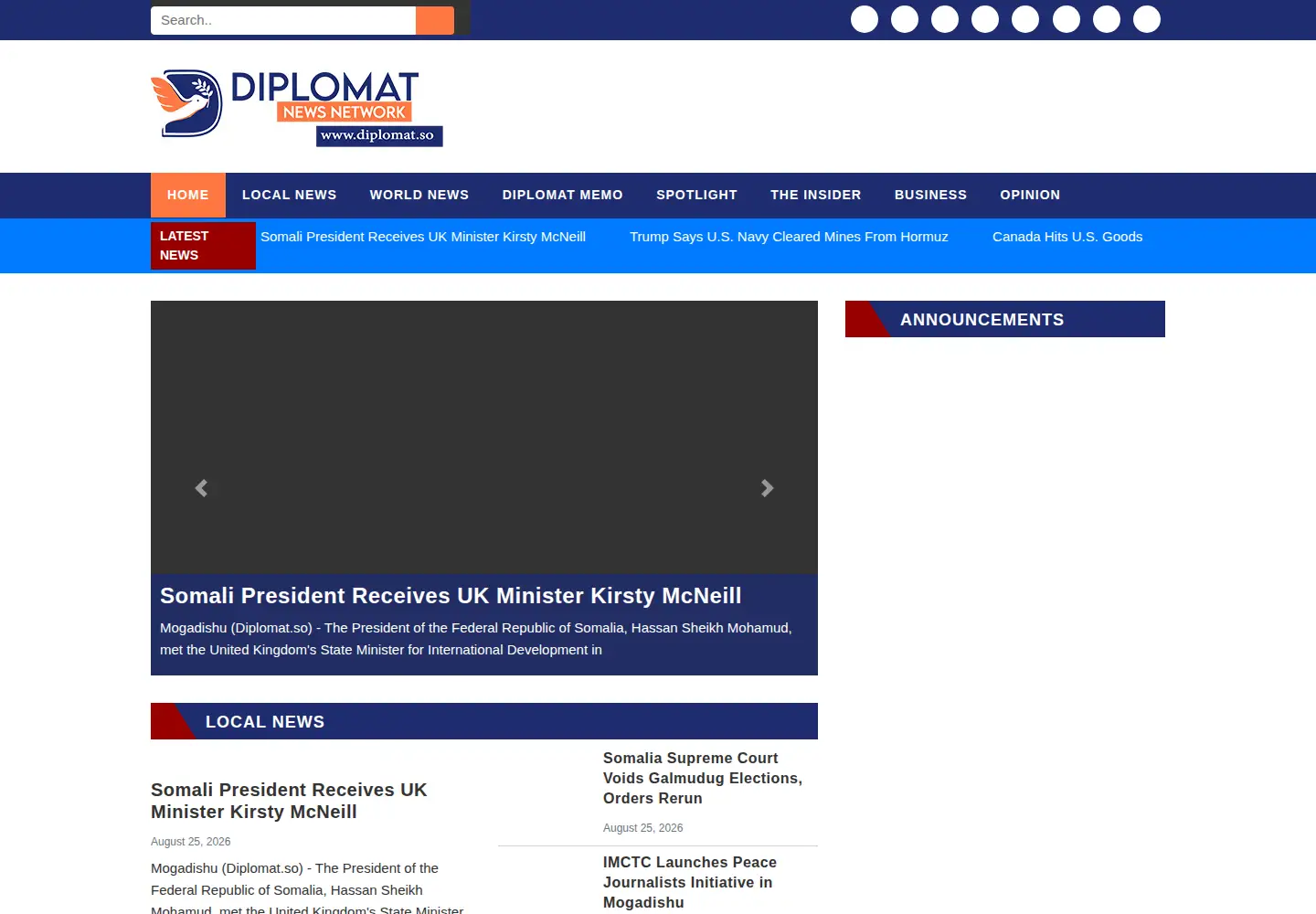 Captured homepage of diplomat.so in the current scan