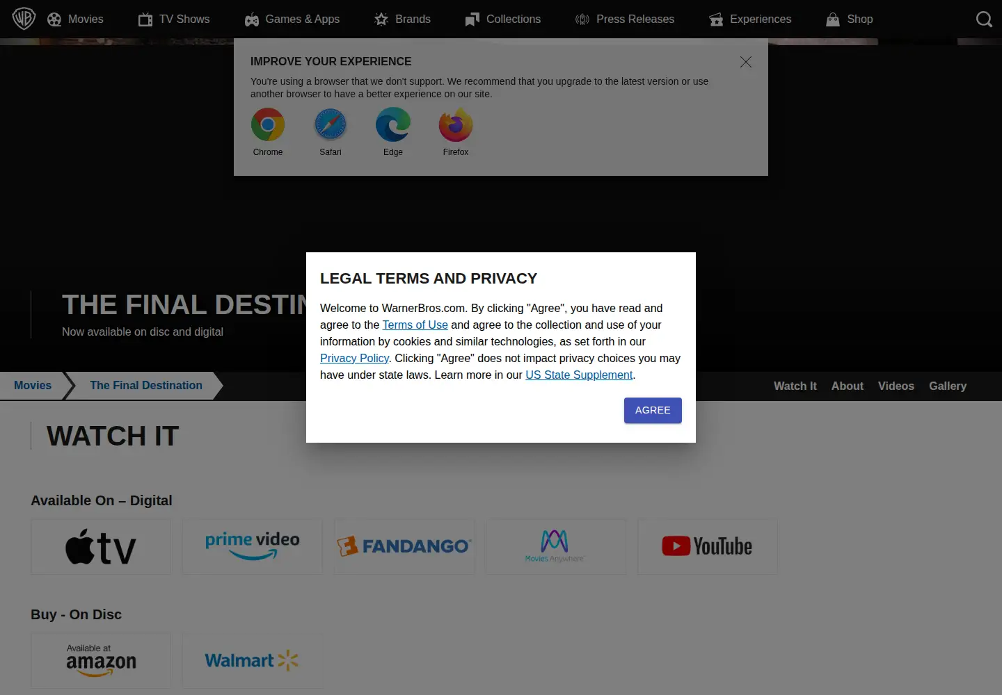 Captured homepage of thefinaldestinationmovie.com in the current scan