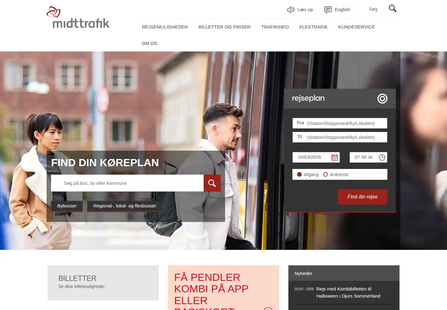 Captured homepage of midttrafik.dk in the current scan