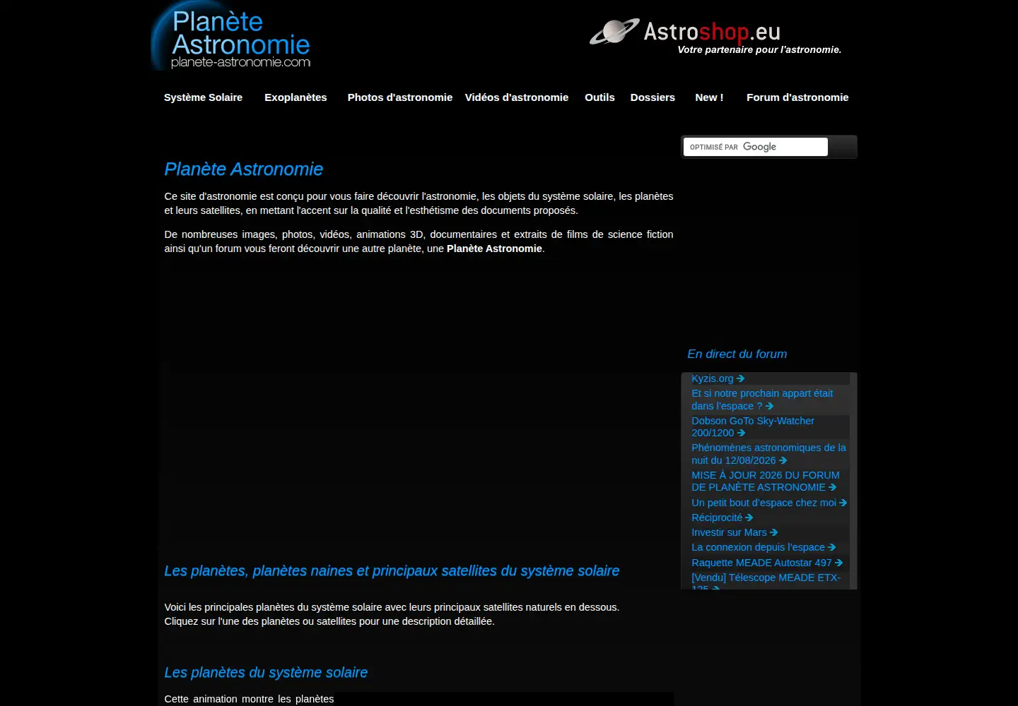 Screenshot of planete-astronomie.com