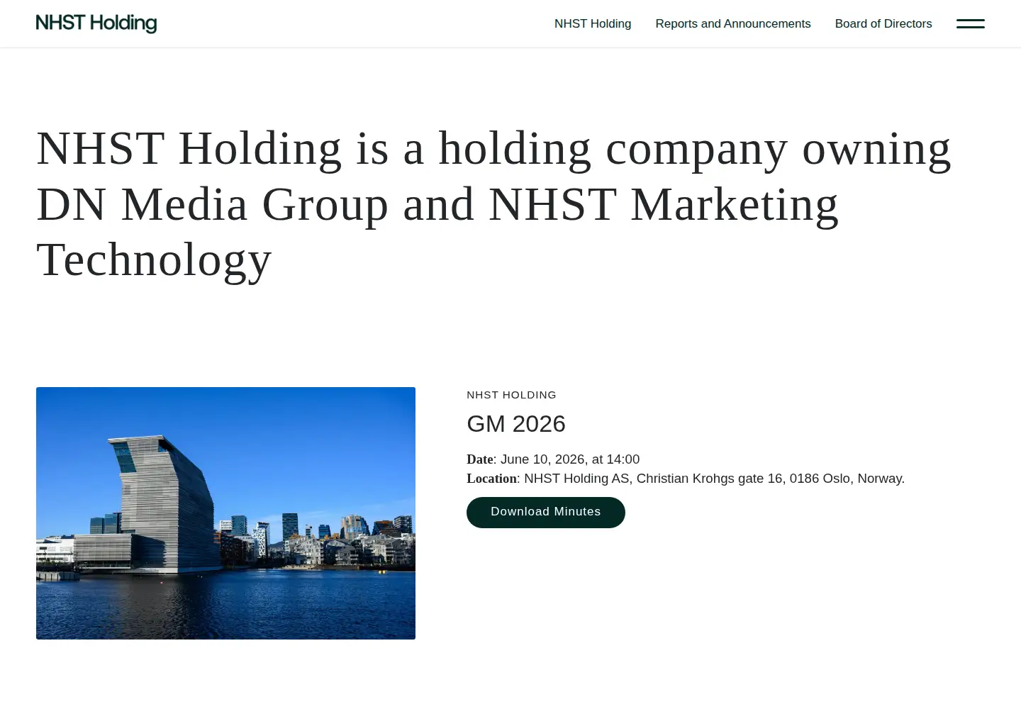 Captured homepage of nhst.no in the current scan