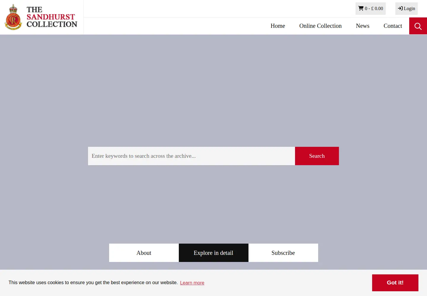 Captured homepage of sandhurstcollection.co.uk in the current scan