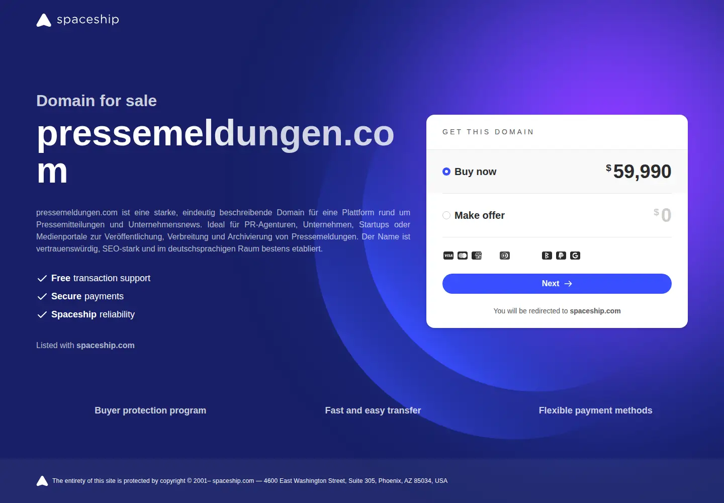 Captured homepage of pressemeldungen.com in the current scan
