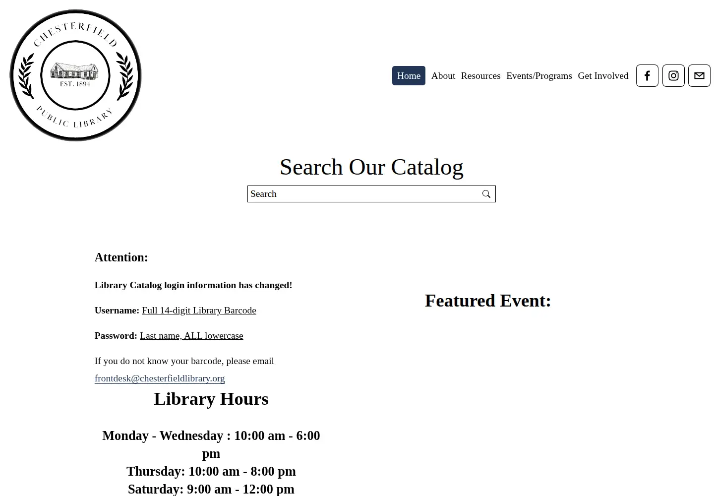 Captured homepage of chesterfieldlibrary.org in the current scan