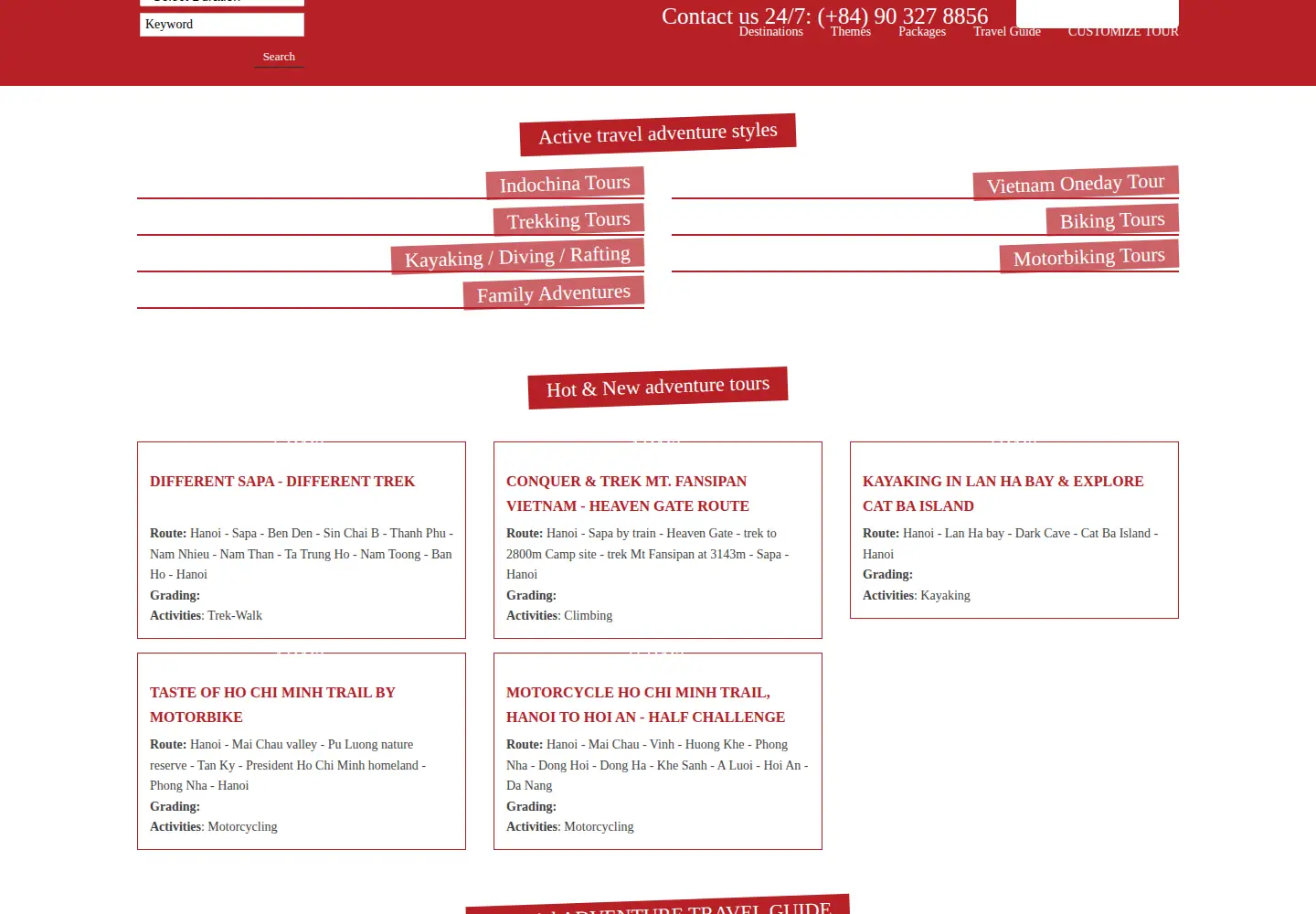 Screenshot of activetravelvietnam.com